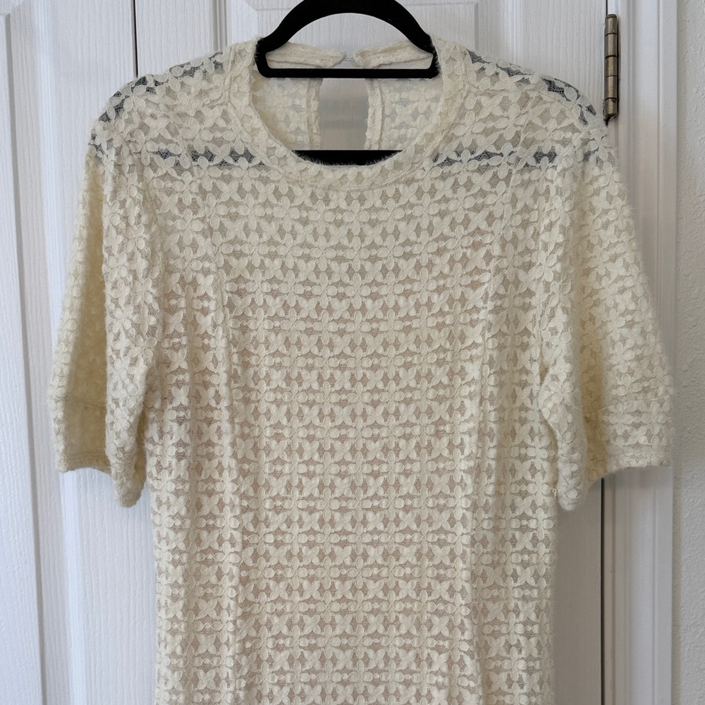 Treasure & Bond Cream Crochet Lace Puff Sleeve Midi Dress size XS - Picture 3 of 5